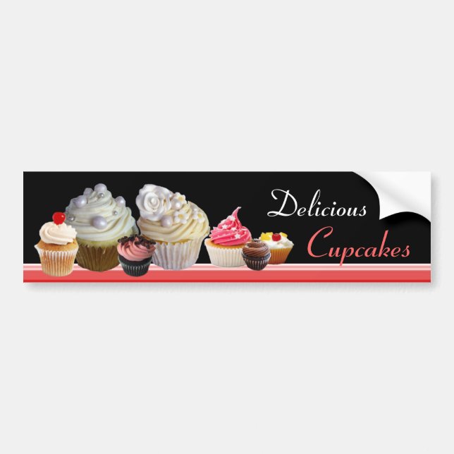 Autocollant De Voiture DÉLICIEUX CUPCAKES ANNIVERSAIRE FÊTE, rouge rose n (Devant)