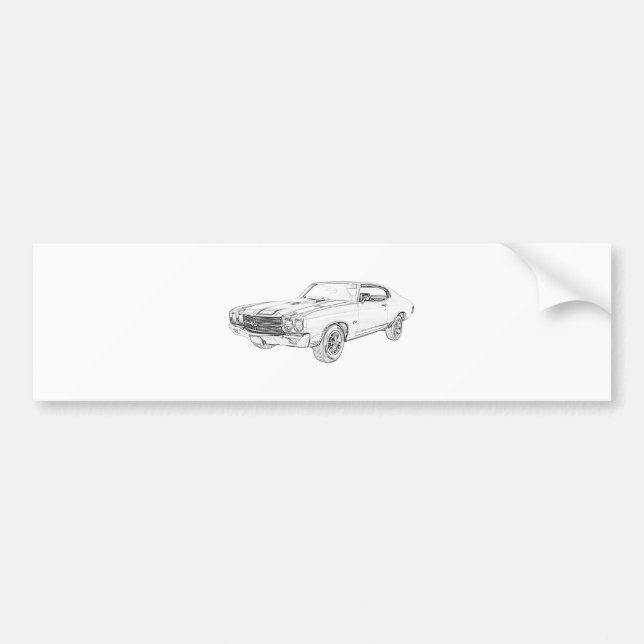 Autocollant De Voiture Dessin Chevrolet Chevelle noir et blanc 1970 (Devant)