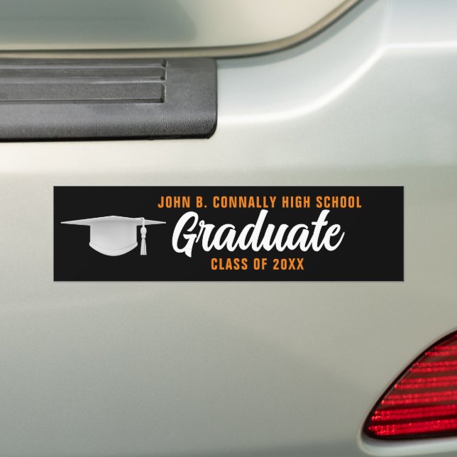 Autocollant De Voiture Diplôme Orange Noir Diplômé Personnalisé (En voiture)