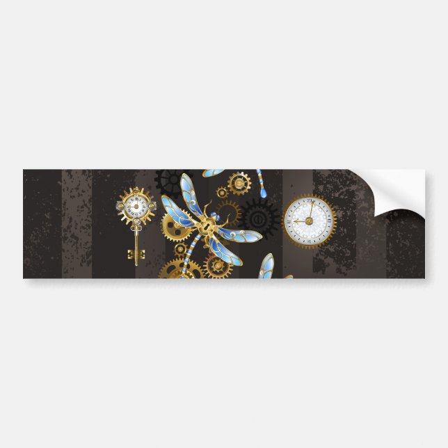 Autocollant De Voiture Dragonflies de Steampunk sur arrière - plan rayé b (Devant)