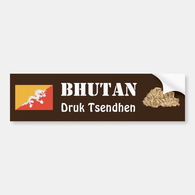 Autocollant De Voiture Drapeau du Bhutan + Adhésif pour pare-chocs de (Devant)