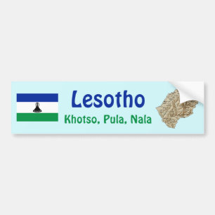 Autocollant De Voiture Drapeau Lesotho + Stick pare-chocs Carte