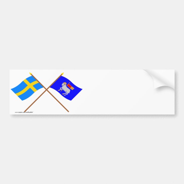 Autocollant De Voiture Drapeaux de län croisé de la Suède et du Gotlands (Devant)
