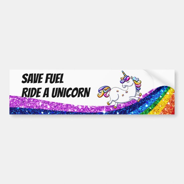 Autocollant De Voiture Économisez Carburant Ride a Unicorne (Devant)