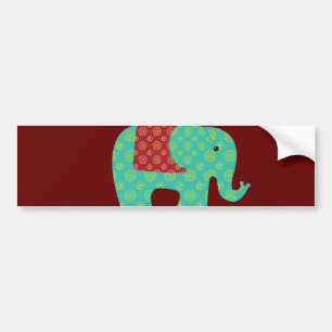 Autocollant De Voiture Eléphants ethniques avec fleurs sur le rouge du ma