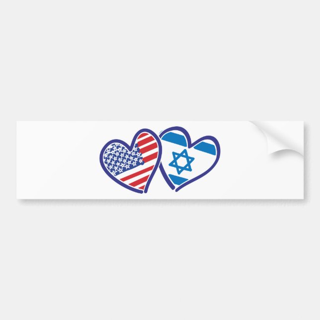 Autocollant De Voiture États-Unis Israël Coeur drapeaux (Devant)