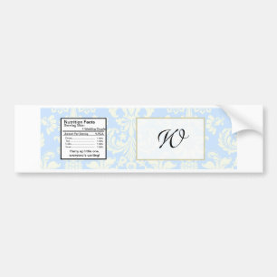 Autocollant De Voiture Étiquette de bouteille d'eau Mariage damassé bleu/