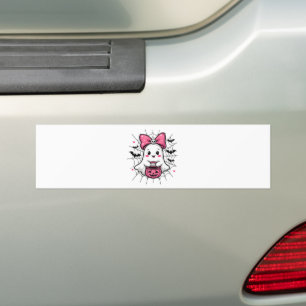Autocollant De Voiture Fantôme éffrayant avec Pink Bow Sensibilisation au