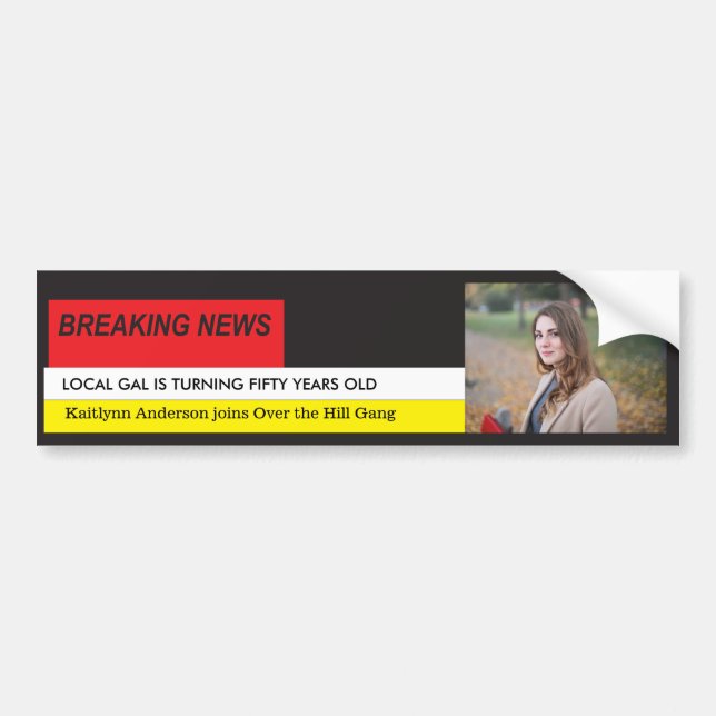 Autocollant De Voiture Femme's Funny 50th Birthday Breaking News TV (Devant)