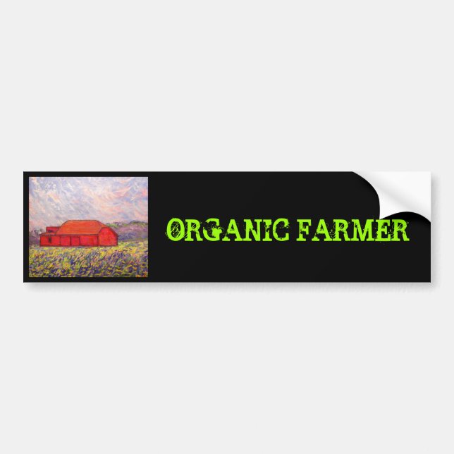 Autocollant De Voiture fermier biologique avec grange rouge (Devant)