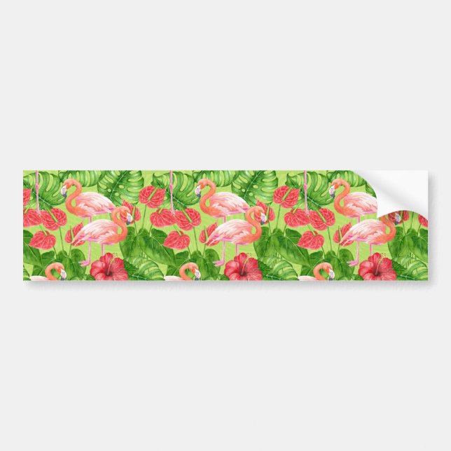 Autocollant De Voiture Flamant rose et plantes tropicaux (Devant)