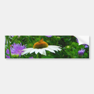 Autocollant De Voiture Fleur de cône blanc, fleurs pourpres et papillon