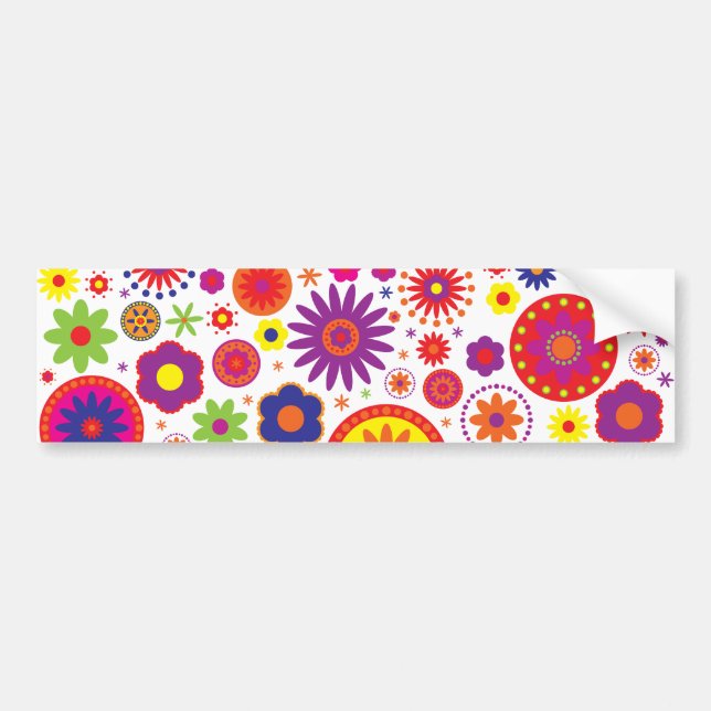 Autocollant De Voiture Fleurs d'arc-en-ciel de hippie (Devant)