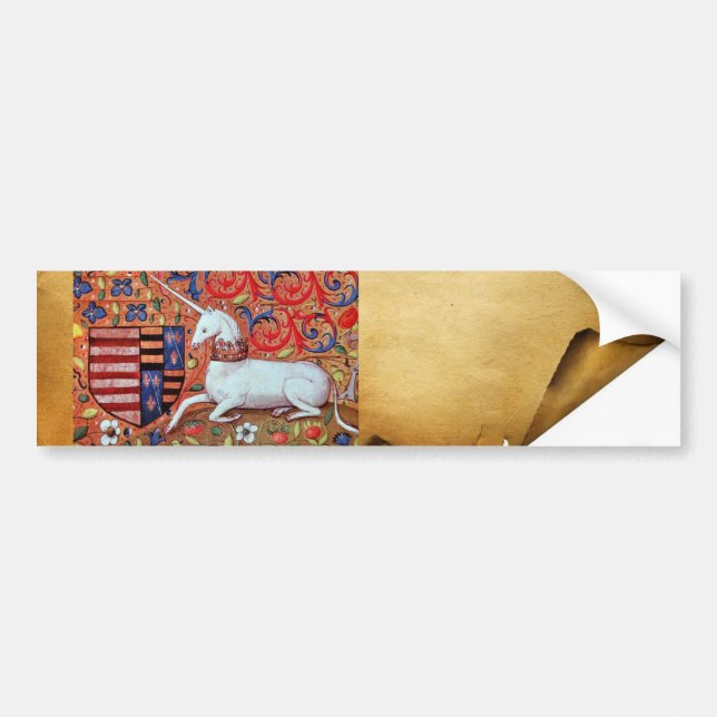 AUTOCOLLANT DE VOITURE FLEURS D'IMAGINAIRES UNICORNES ET MÉDIÉVAUX, MOTIF (Devant)