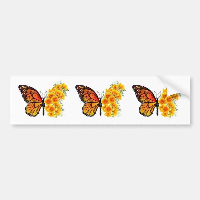 Autocollant De Voiture Flower Butterfly with Yellow California Poppy (Devant)