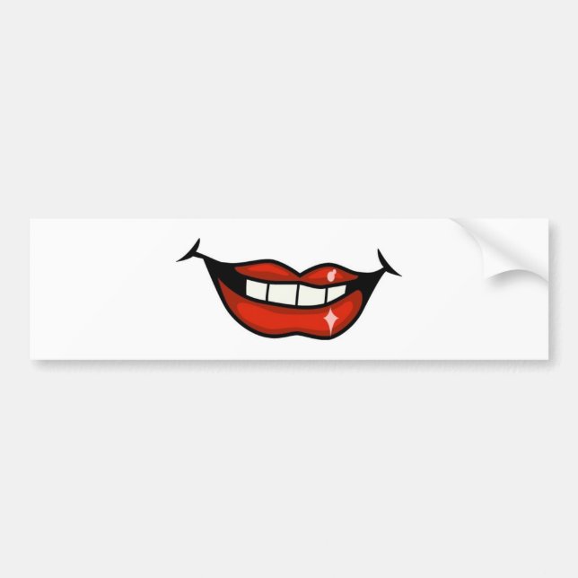 AUTOCOLLANT DE VOITURE FPA0106 ROUGE LIPS OUVERT MOUTH DENTS SMILE HEUREU (Devant)
