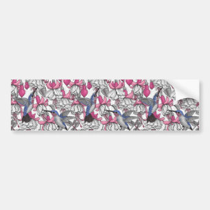 Autocollant De Voiture Fuchsia et colibris blancs