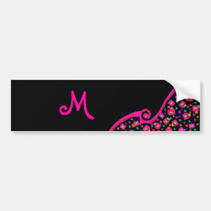 AUTOCOLLANT DE VOITURE FUCHSIE ROSE NOIR DÉCO MONOGRAM ABSTRAIT