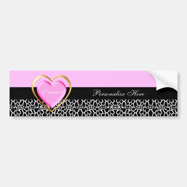 Autocollant De Voiture Girls Rose Black Princess Giraffe Imprimer et nom (Devant)