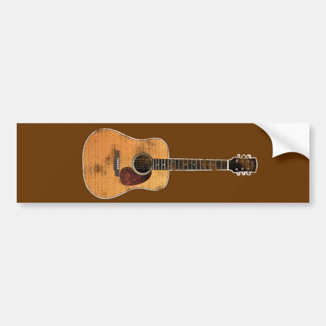 Autocollant De Voiture Guitare acoustique horizontale (en détresse) (Devant)
