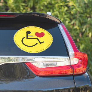 Autocollant de voiture Handicap Love Heart Jaune