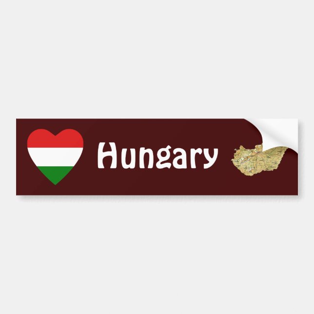 Autocollant De Voiture Hongrie Coeur drapeau + Sticker pare-chocs carte (Devant)