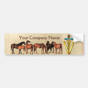 AUTOCOLLANT DE VOITURE HORSES /MARES AND FOALS CADUCEUS VETERINARY SYMBOL