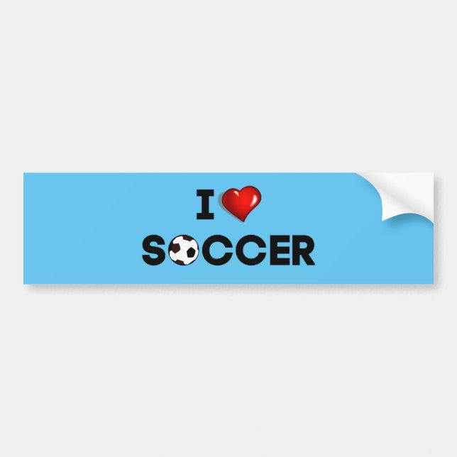 Autocollant De Voiture I Love Soccer, texte noir avec coeur rouge (Devant)