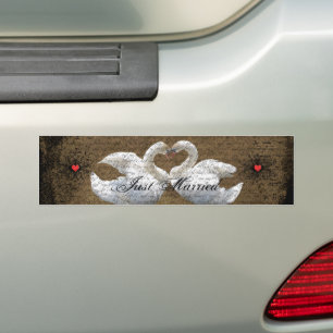 Autocollant De Voiture Inséparables de Heart Swans juste marié Sticker pa