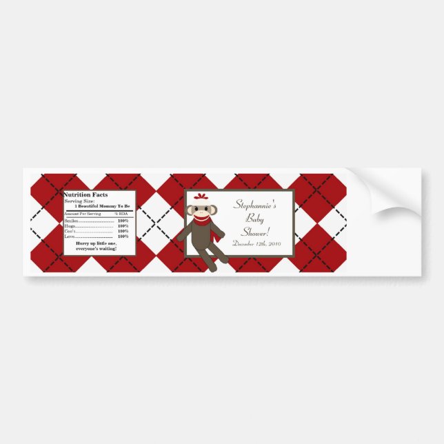 Autocollant De Voiture Jacquard rouge de singe de chaussette de bouteille (Devant)