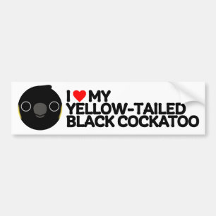 AUTOCOLLANT DE VOITURE J'ADORE MON COCKATOO NOIR JAUNE.