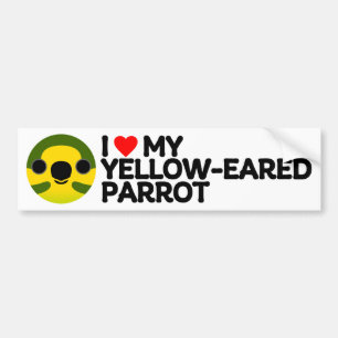 AUTOCOLLANT DE VOITURE J'ADORE MON PARROT JAUNE