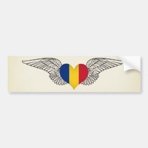 Autocollant De Voiture J'aime la Roumanie - ailes