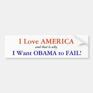 Autocollant De Voiture J'aime l'Amérique : Je veux qu'Obama échoue
