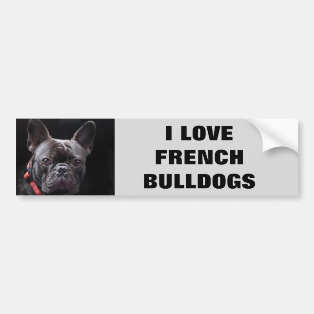 AUTOCOLLANT DE VOITURE J'AIME LES BOULEDOGUES FRANÇAIS (Devant)