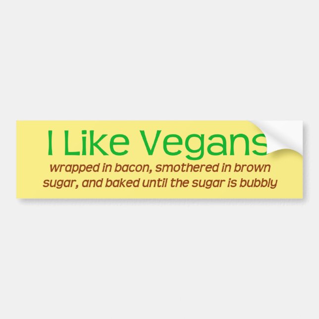 Autocollant De Voiture J'aime les Vegans (emballé dans du lard. ... (Devant)