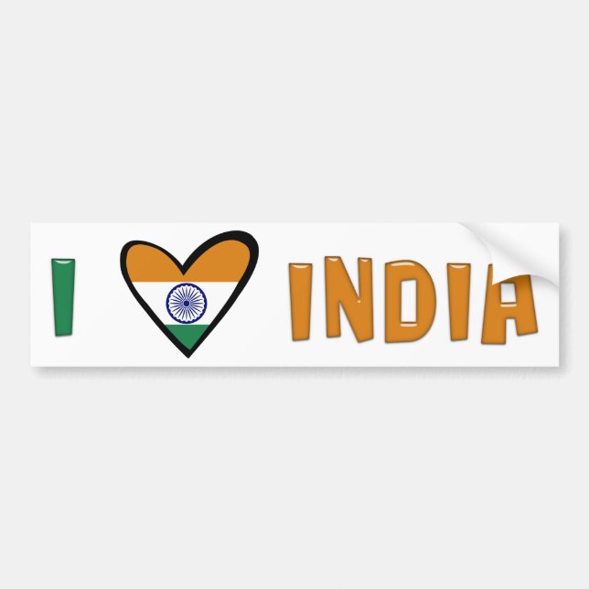 Autocollant De Voiture J'aime l'Inde (Devant)