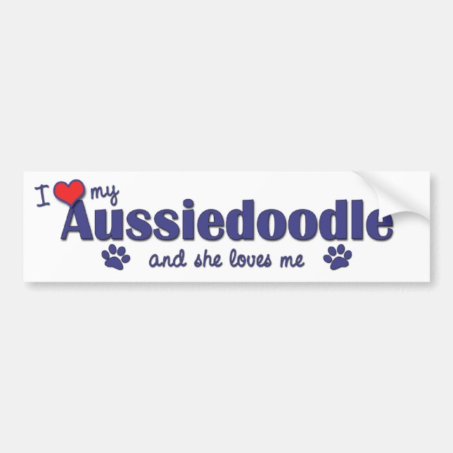 Autocollant De Voiture J'aime mon Aussiedoodle (le chien femelle) (Devant)