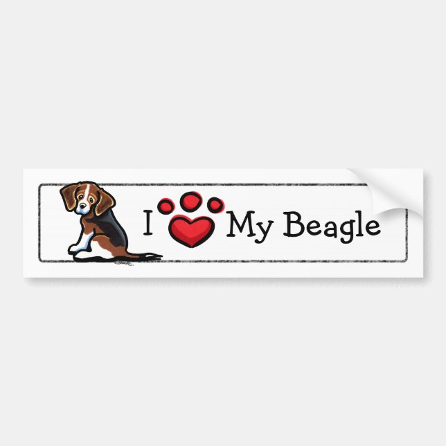 Autocollant De Voiture J'Aime Mon Beagle Tricolor (Devant)