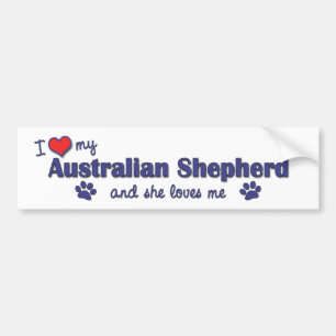 Autocollant De Voiture J'aime mon berger australien (le chien femelle)