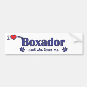 Autocollant De Voiture J'aime mon Boxador (le chien femelle)