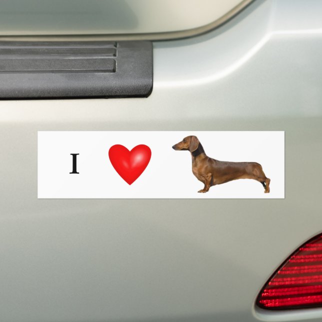 Autocollant De Voiture J'Aime Mon Coeur Rouge Dachshund (En voiture)
