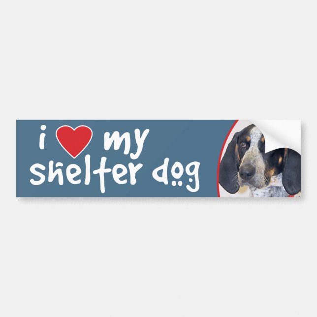Autocollant De Voiture J'aime mon Coonhound de Bluetick de chien d'abri (Devant)