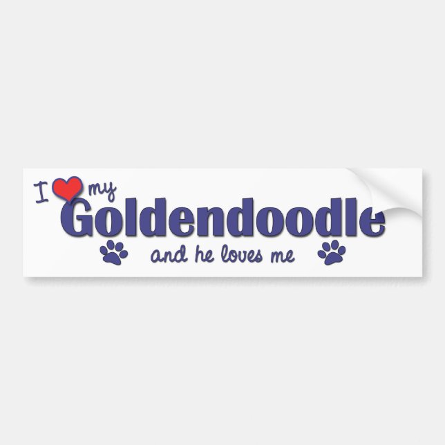 Autocollant De Voiture J'aime mon Goldendoodle (le chien masculin) (Devant)