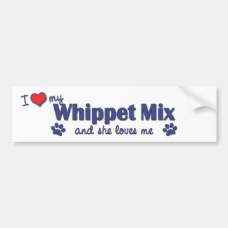 Autocollant De Voiture J'aime mon mélange de whippet (le chien femelle)