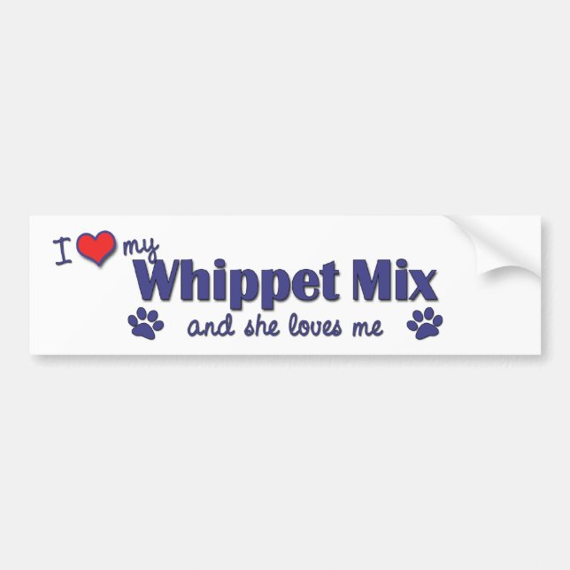 Autocollant De Voiture J'aime mon mélange de whippet (le chien femelle) (Devant)