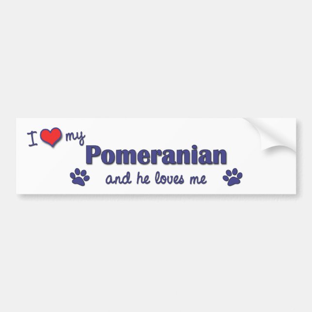 Autocollant De Voiture J'aime mon Pomeranian (le chien masculin) (Devant)