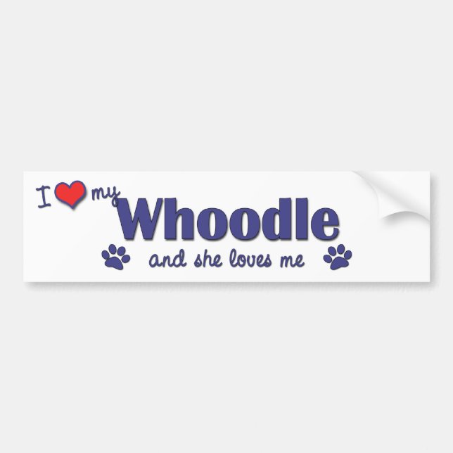 Autocollant De Voiture J'aime mon Whoodle (le chien femelle) (Devant)