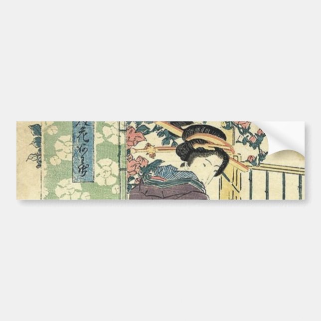 Autocollant De Voiture jardin japonais ukiyo-e traditionnel kimono geisha (Devant)