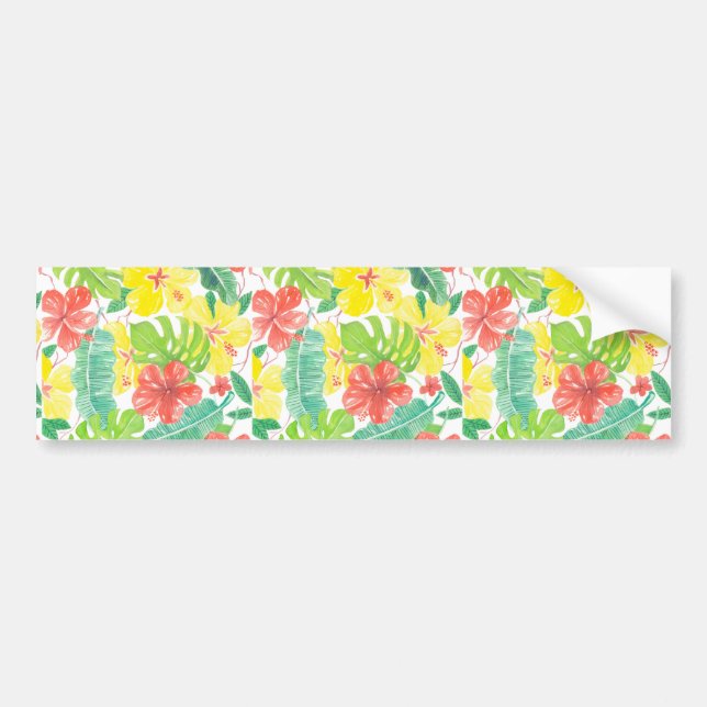 Autocollant De Voiture Jardin tropical, plumeria hibiscus et feuilles de  (Devant)